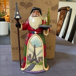 Jim Shore Red and Green Santa with Eiffel Tower Staff